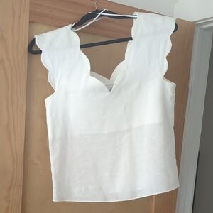 Cream Scalloped V-Neck Tank Top